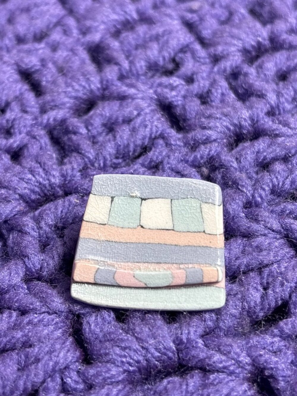 Vintage Abstract Ceramic Brooch Pin Multicolor 1 inch
